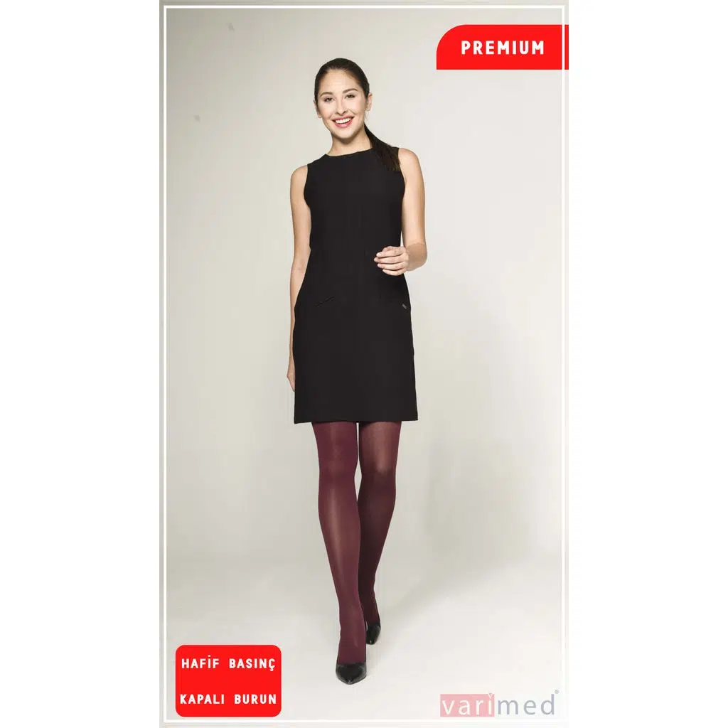 V31312 Varimed Premium CCL1 Hafif Basınç Diz Üstü Kapalı Burun Normal Boy Varis Çorabı - Bordo