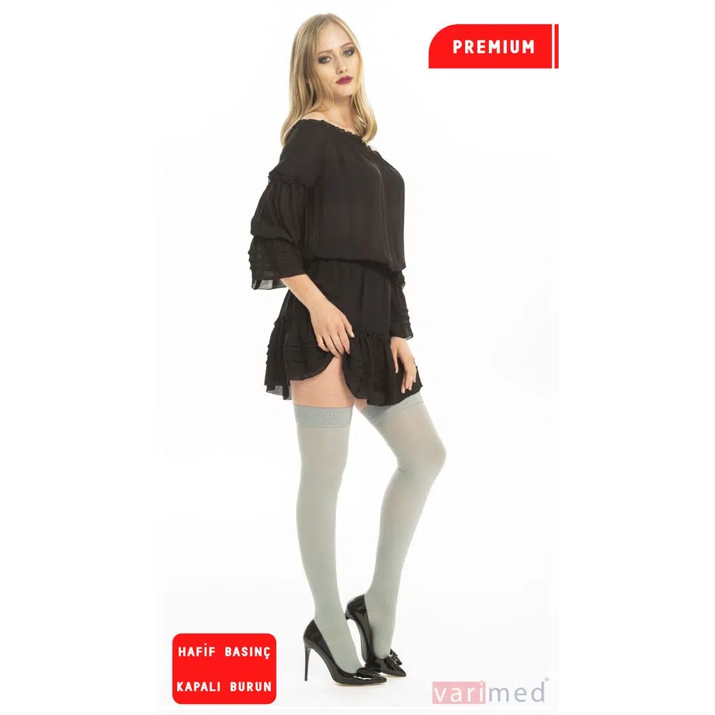 V31312 Varimed Premium CCL1 Hafif Basınç Diz Üstü Kapalı Burun Normal Boy Varis Çorabı - Duman Grisi