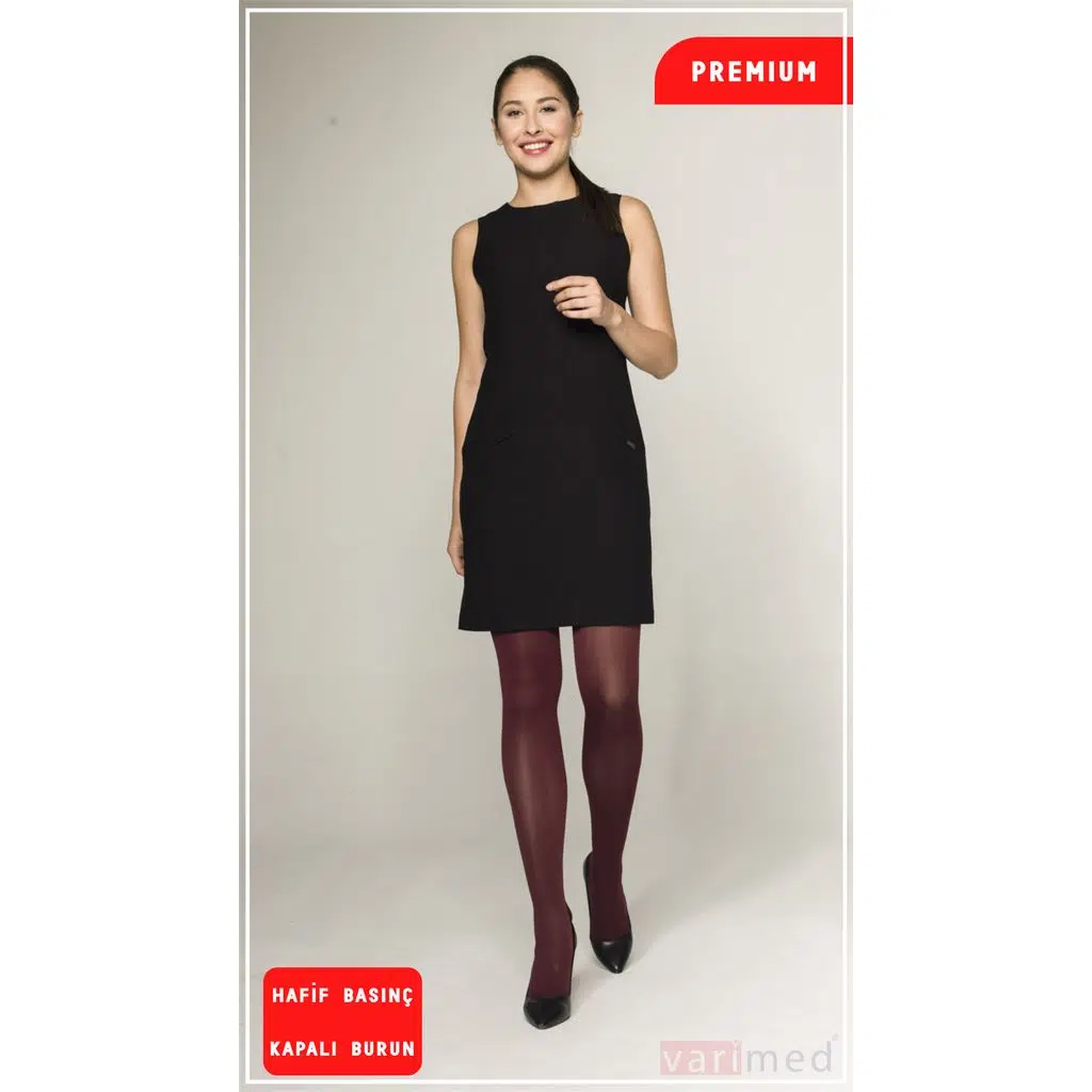 V31412 Varimed Premium CCL1 Hafif Basınç Külotlu Kapalı Burun Normal Boy Varis Çorabı - Bordo
