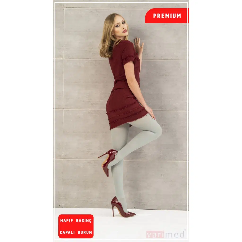 V31412 Varimed Premium CCL1 Hafif Basınç Külotlu Kapalı Burun Normal Boy Varis Çorabı - Duman Grisi