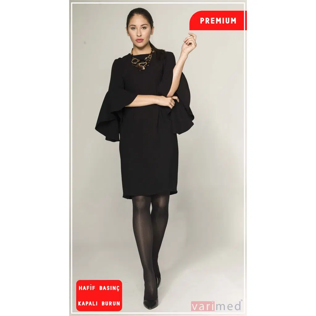 V31412 Varimed Premium CCL1 Hafif Basınç Külotlu Kapalı Burun Normal Boy Varis Çorabı - Siyah