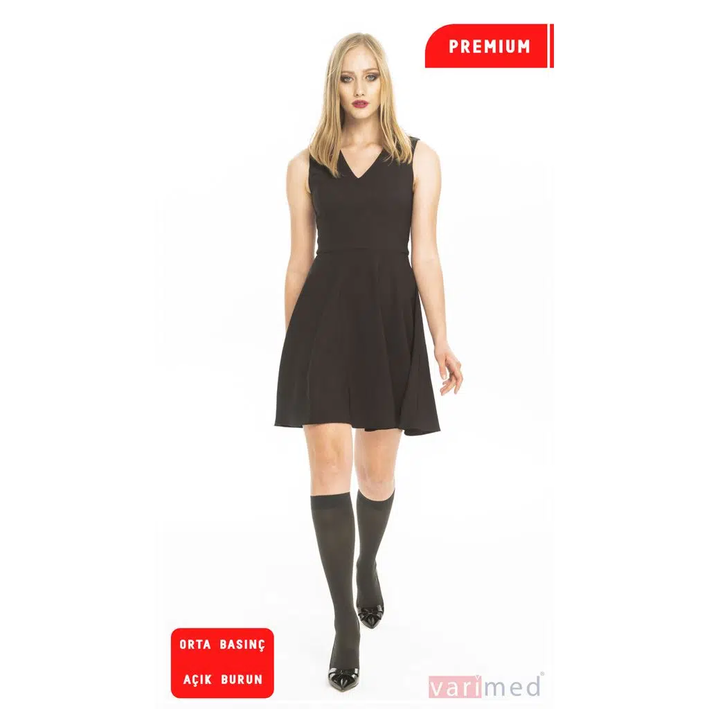V32101 Varimed Premium CCL2 Orta Basınç Diz Altı Açık Burun Kısa Boy Varis Çorabı