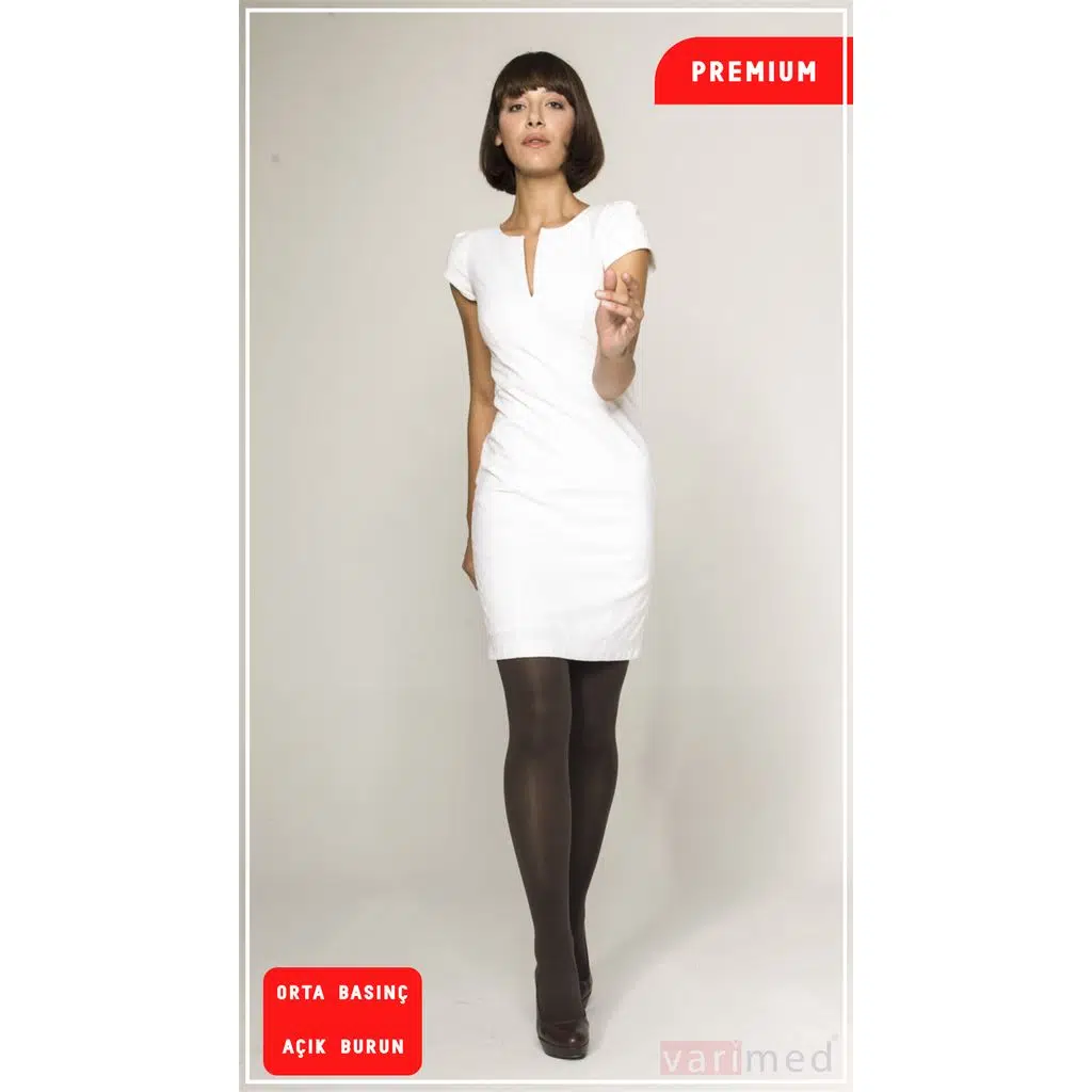 V32402 Varimed Premium CCL2 Orta Basınç Külotlu Açık Burun Normal Boy Varis Çorabı - Kahverengi