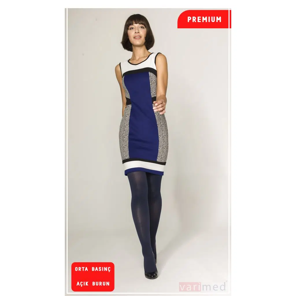 V32402 Varimed Premium CCL2 Orta Basınç Külotlu Açık Burun Normal Boy Varis Çorabı - Lacivert