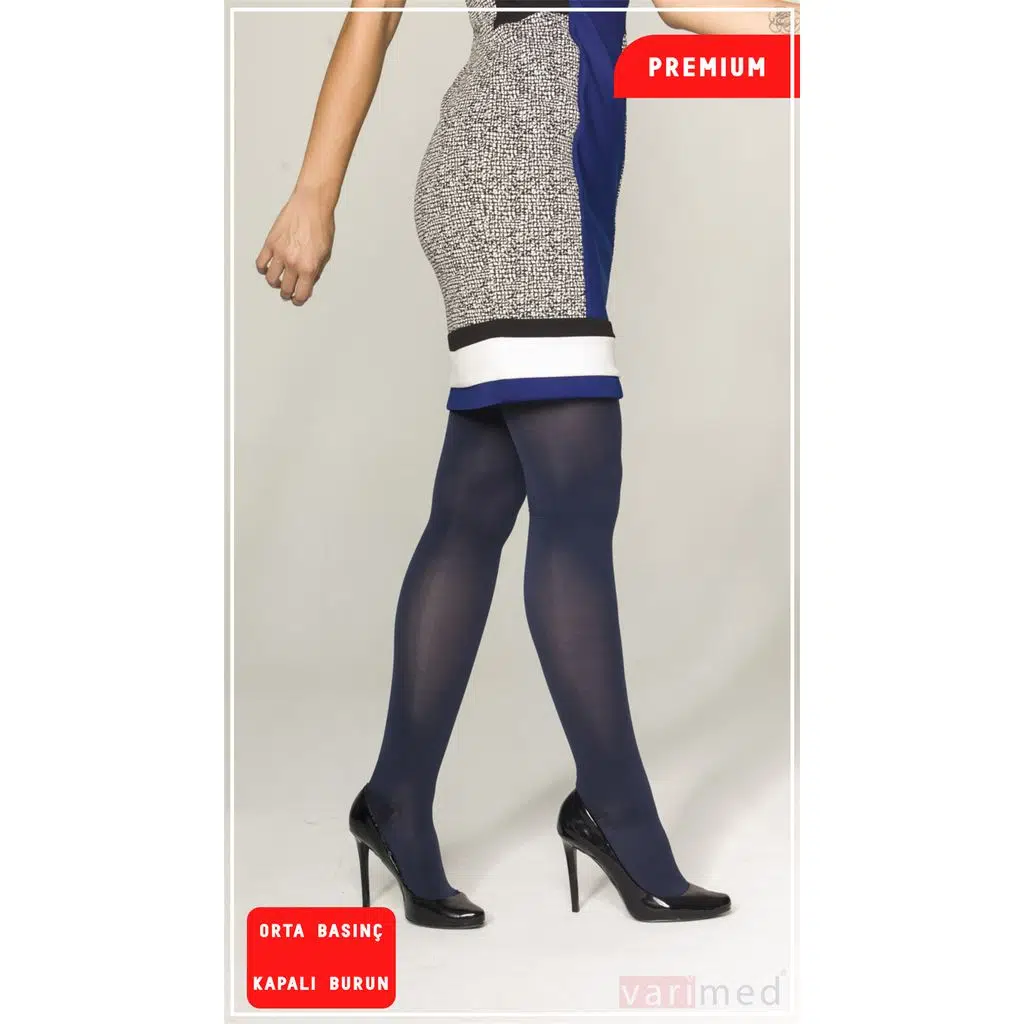 V32412 Varimed Premium CCL2 Orta Basınç Külotlu Kapalı Burun Normal Boy Varis Çorabı - Lacivert