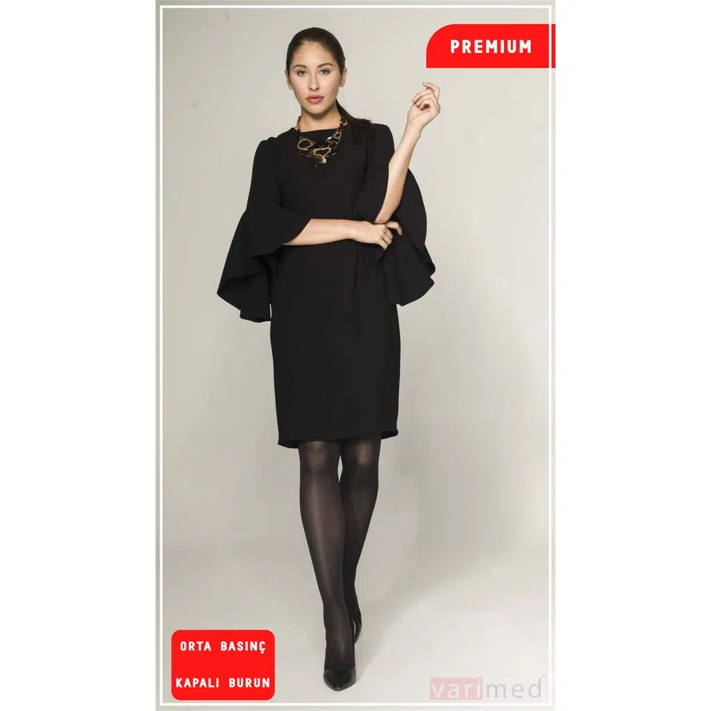 V32412 Varimed Premium CCL2 Orta Basınç Külotlu Kapalı Burun Normal Boy Varis Çorabı - Siyah